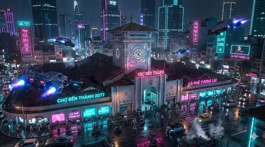 Veo Prompt Cyberpunk Saigon